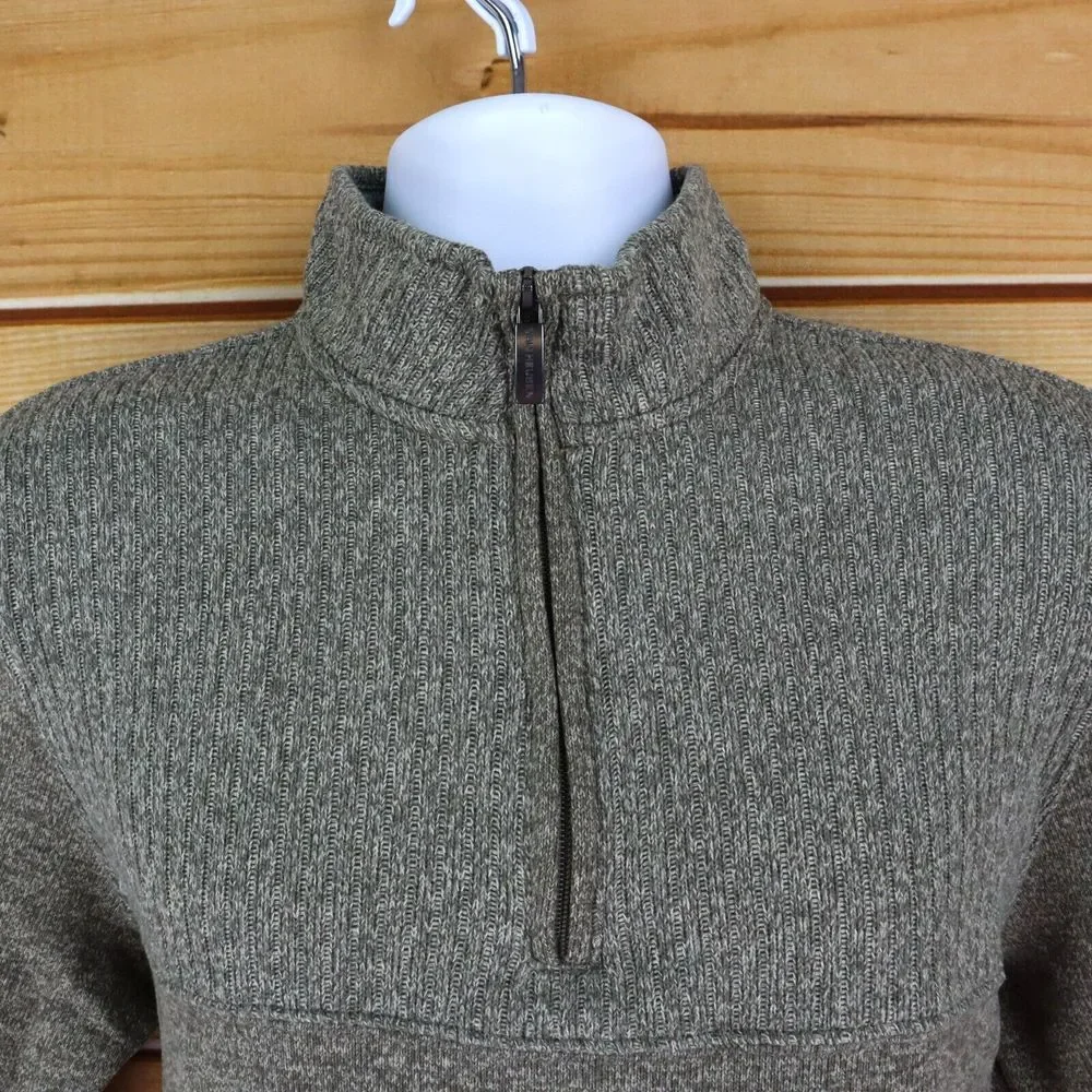 Van Heusen Flex Pullover Sweater 1/4 Zip Mock Neck Mens‎ L Brown Heathered Soft